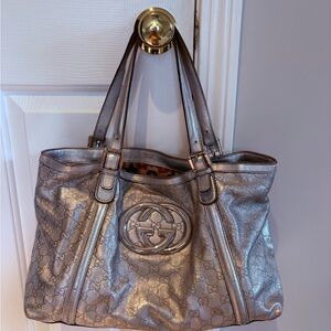 Gucci Metallic Silver GG Patent Tote